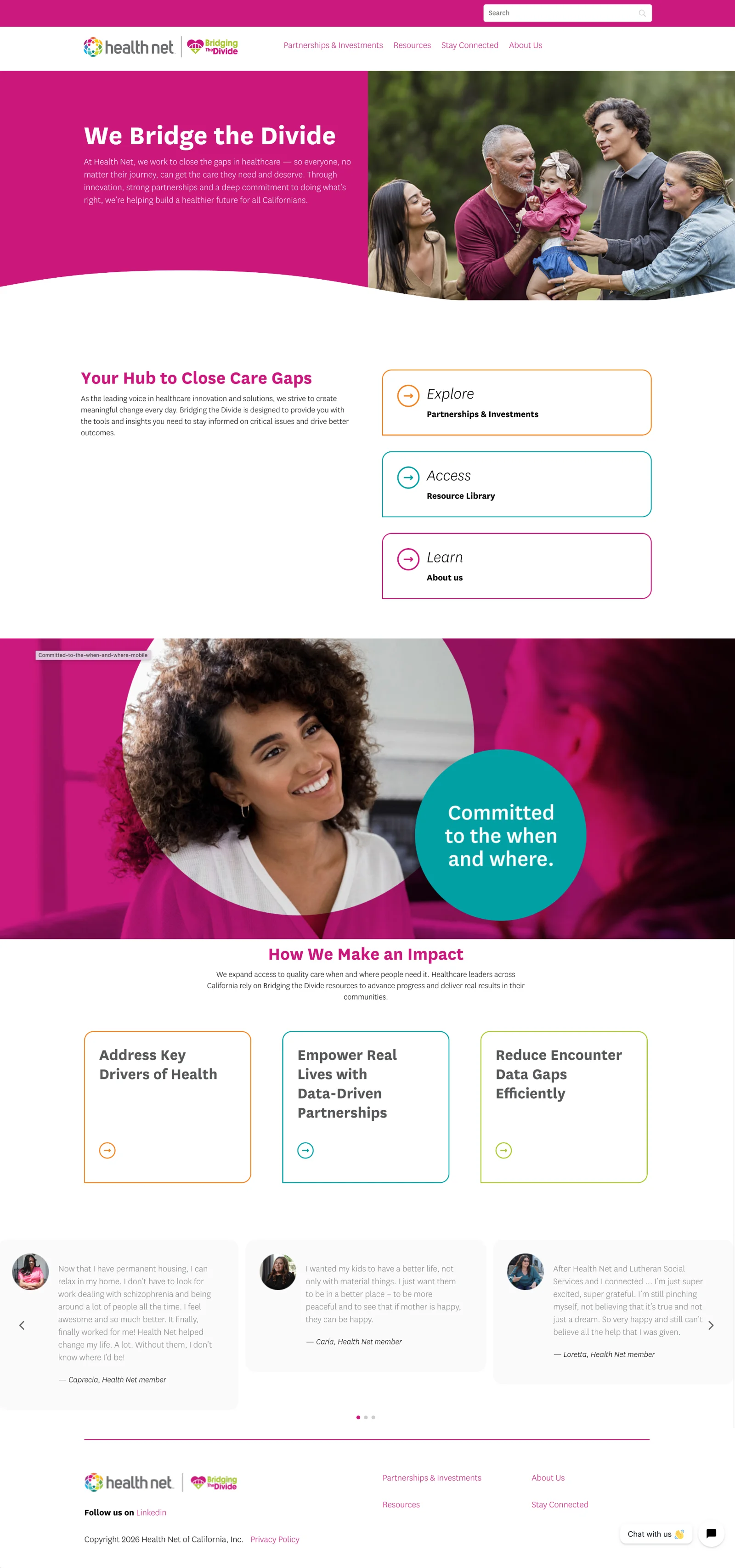 Health Net Bridging The Divide — updated homepage