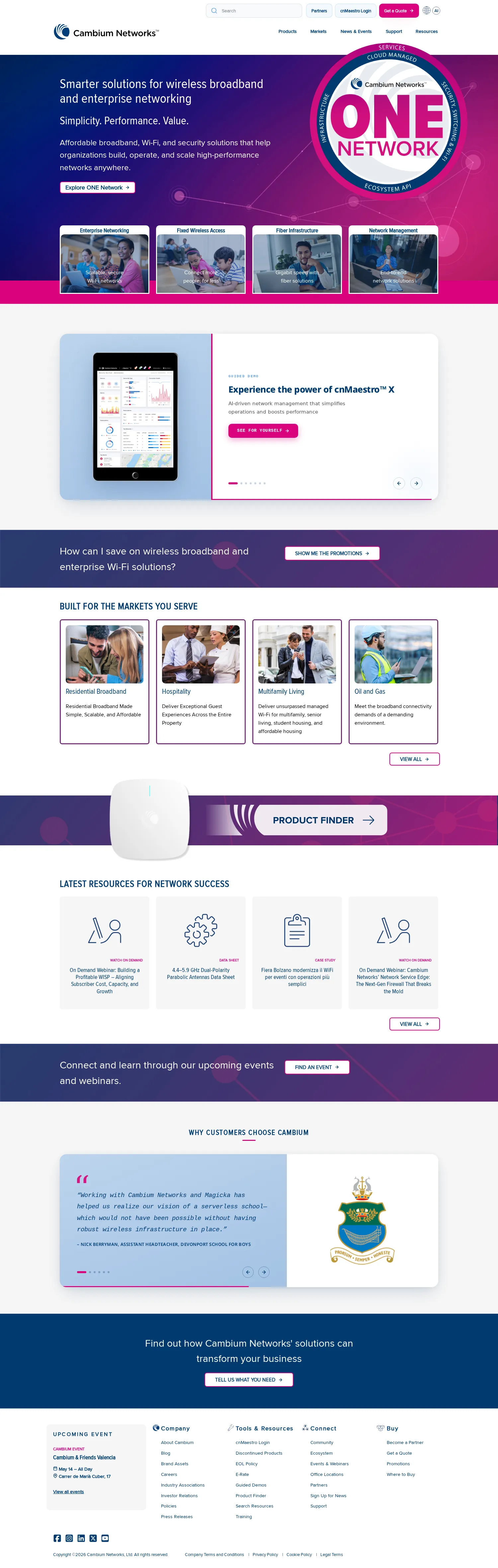 Cambium Networks — updated homepage, full page
