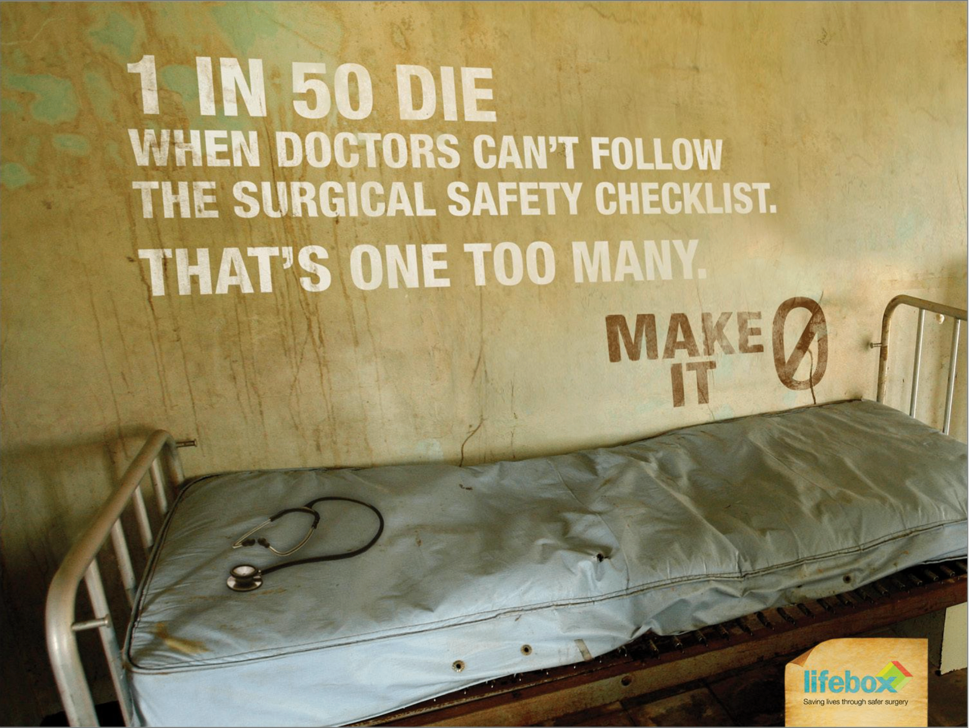 Lifebox Make It Zero abandoned hospital bed