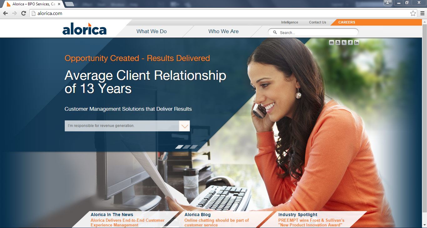 Legacy Alorica.com homepage
